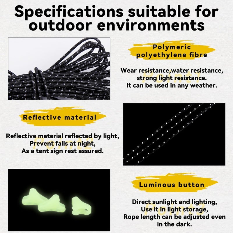 HIKEMAN Ultralight Tent Guy Ropes - 2mm Reflective Guyline,UHMWPE Camping Guide Rope with Luminescent Tensioner for Outdoor Camping Hiking Awning Tents(Orange, 4M) - Image 4
